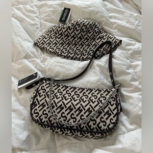 Brown monogram jacquard shoulder bag and bucket hat matching set